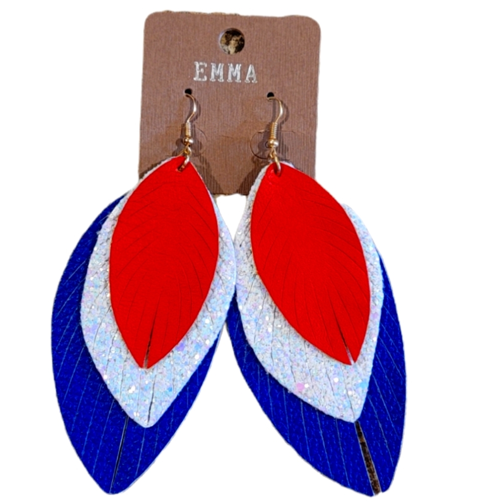 Red, White Glitter & Blue Fish hook Earrings